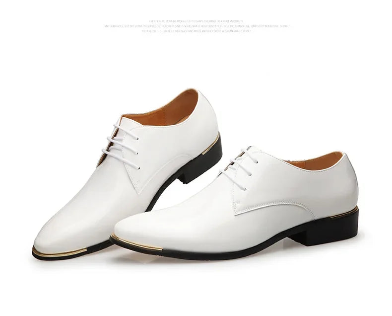 New Men’s Patent Leather Shoes  British Style Men's Dress Shoes Lace Up Pointed Toe Wedding Business Party Social Shoe Male