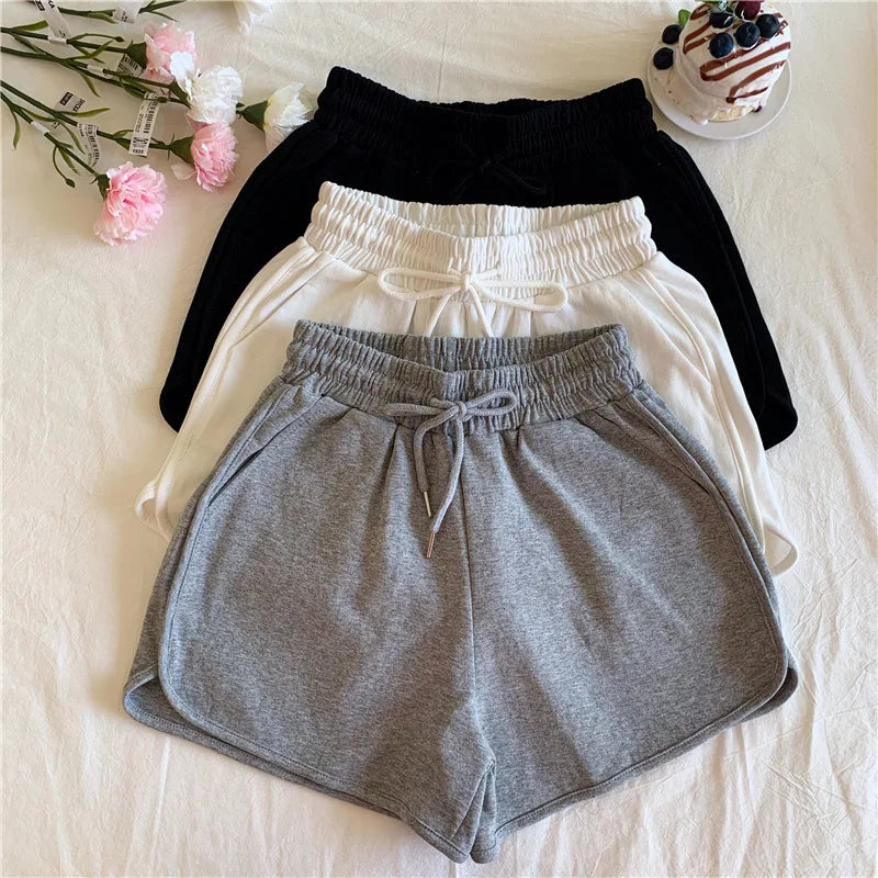 Women's Sports Shorts Summer Solid High Waist Drawstring Lace Up Black  Casual Basic Short Pants