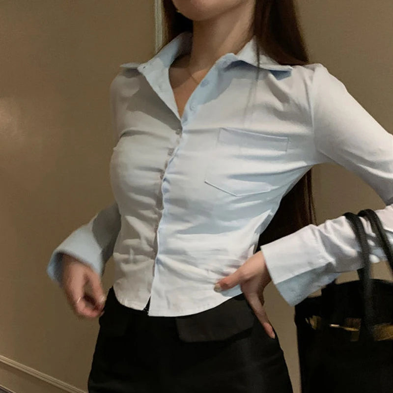 Gidyq Elegant Women  Shirts Fashion Streetwear Female Slim Blouse Spring