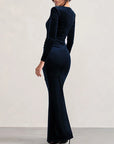 Winter Casual Solid High Waist Long Dress New Women Long Sleeve Slit Party Dress Lady Elegant