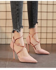 New Cross-strap Roman Sandals Suede High Heels Women's Shoes One-line Buckle Fine Heel