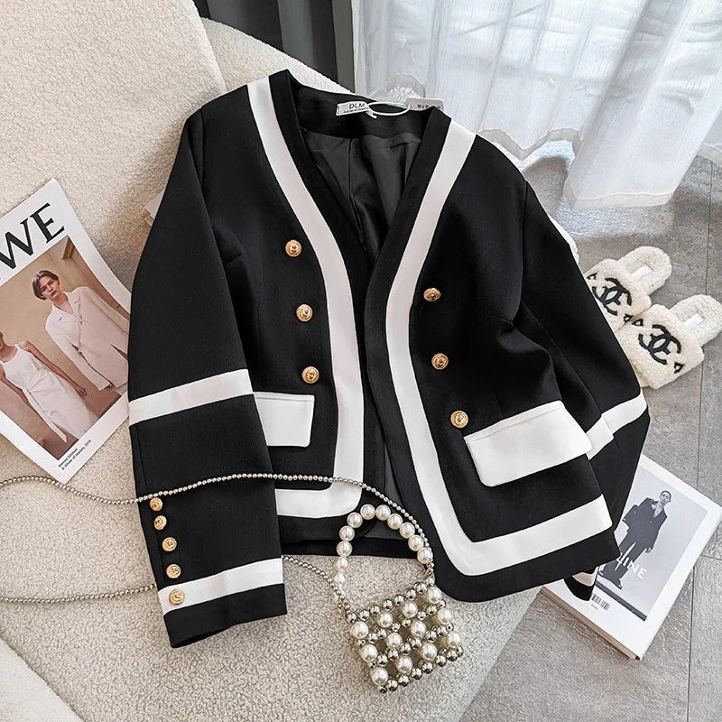 NEW Fashion Design Black Suit Jacket Women's Blazer Chic Double Breasted Spring Autumn Casual Tops Outerwear Female