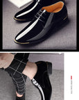 New Men’s Patent Leather Shoes  British Style Men's Dress Shoes Lace Up Pointed Toe Wedding Business Party Social Shoe Male