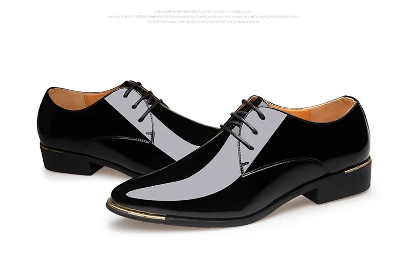 New Men’s Patent Leather Shoes  British Style Men's Dress Shoes Lace Up Pointed Toe Wedding Business Party Social Shoe Male