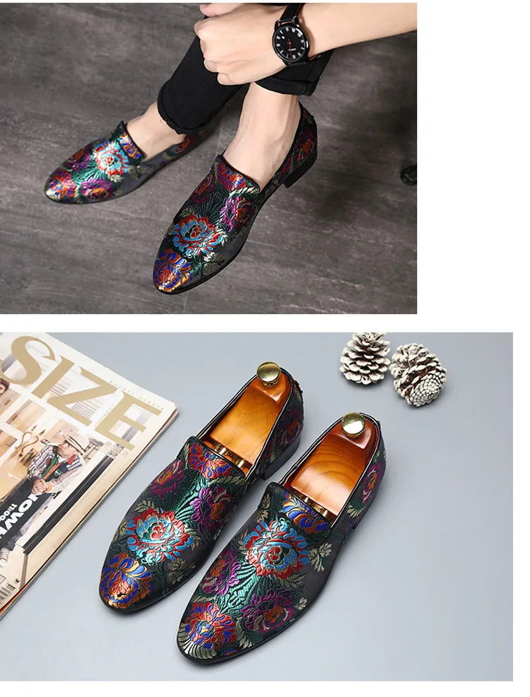 Men's Casual Shoes Mens Comfortable Driving Loafers Light Moccasins Men Retro Embroidery Party Wedding Flats EUR Sizes 38-48