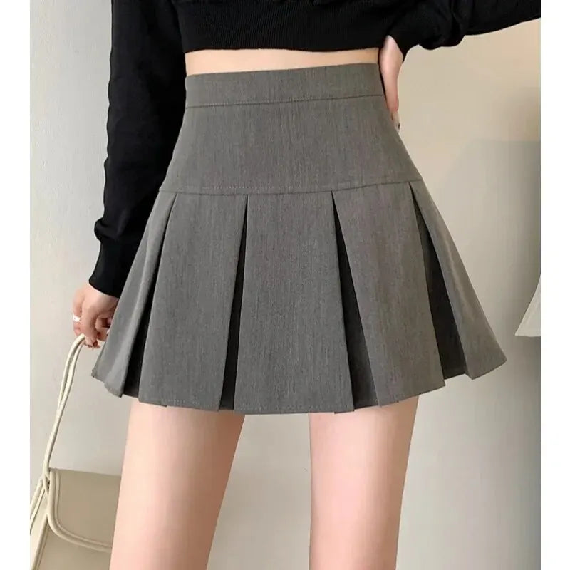 Summer New Women Slim Solid Color Pleated Short Skirt College Style Pure