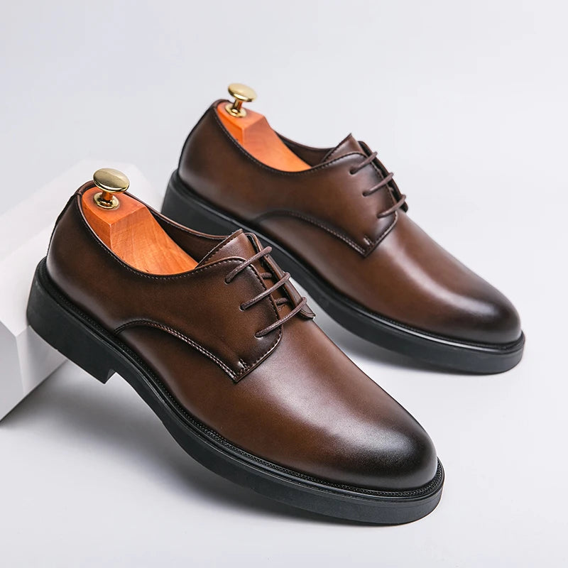 Luxury Derby Dress Leather Men Shoes Lace-up Office Social Shoes Male Party Weeding Shoes Men Spring/Autumn Formal Shoes For Men