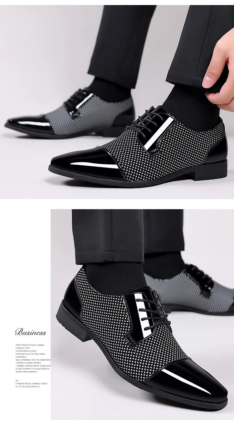 Trending Classic Men Dress Shoes For Men Oxfords Patent Leather Shoes Lace Up Formal Black Leather Wedding Party Shoes2023