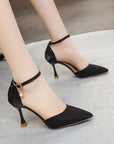 Fashion Solid Color High Heels Women's Summer New Girl Net Red One Word Buckle Casual Comfortable