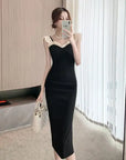 French Little Black Dress New Fashion Pure Desire Wood Ear Edge Sexy Wrapped Hip Split Dress Birthday Party Dress