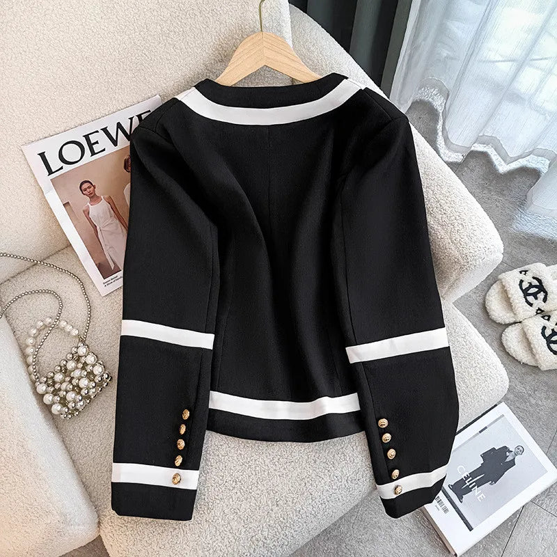 NEW Fashion Design Black Suit Jacket Women's Blazer Chic Double Breasted Spring Autumn Casual Tops Outerwear Female