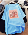 Pink Short Sleeve Oversized T-shirt Women's Loose Mid-Length Summer Printed O-Neck Tee European Style 2023 New Lover Tops