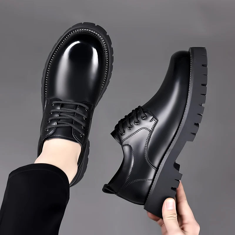 Classic Trends Spring Outdoor Men's Leather Shoes Platform Oxfords Male Derby Shoes Casual  Mens Lace Up Thick Soled Work Shoes