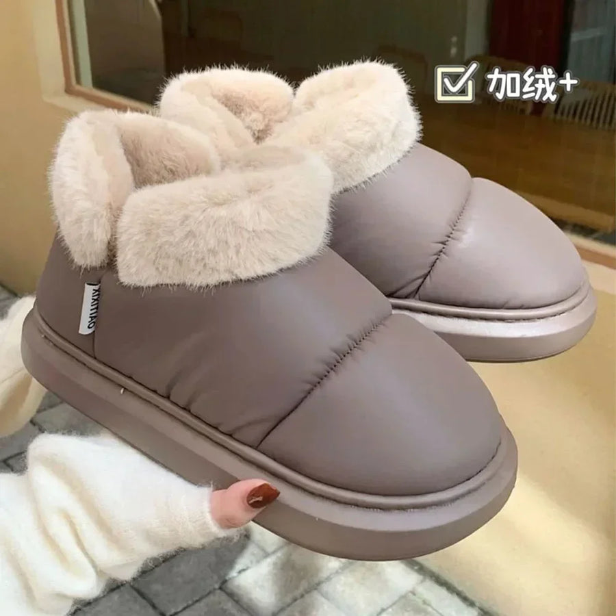 Bow Cotton Shoe Waterproof Plush Boots New Women Cute Warm Ankle Boots Ladies Outdoor Non-slip Thick Sole Snow Boot Furry