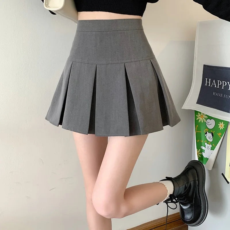 Summer New Women Slim Solid Color Pleated Short Skirt College Style Pure