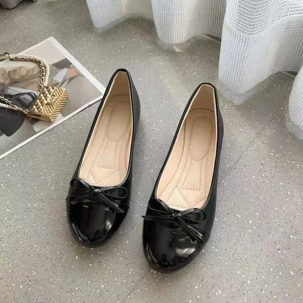 Ballerina Women's Flat Shoes Comfort Non-slip Ladies Loafers Leather Flats Elegant Bowknot Women's Single Shoes Mother's Shoes