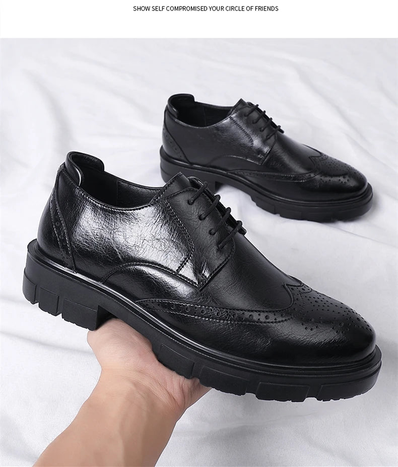 Men Brogue Height Increased Dress Shoes Gentleman Suit Elevator Shoes Oxford Invisible Heel 4/7/9CM Platform Wedding Man Shoes