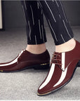 New Men’s Patent Leather Shoes  British Style Men's Dress Shoes Lace Up Pointed Toe Wedding Business Party Social Shoe Male