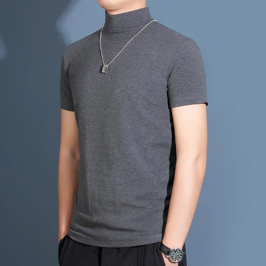 Men's Modal High Neck Short Sleeve T-Shirt Bottoming Shirt Silk