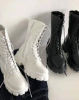 New Mid Calf Boots Women Autumn Winter Fashion Lace-up Ladies Chelsea Zipper Botas Mujer Boots Sports Platform Heel Ladies Shoes