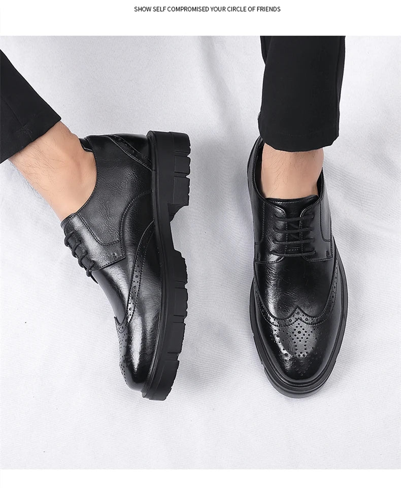 Men Brogue Height Increased Dress Shoes Gentleman Suit Elevator Shoes Oxford Invisible Heel 4/7/9CM Platform Wedding Man Shoes