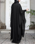 ZANZEA Fashion Summer Long Sundress Hijab Vestido 2pcs Women Long Sleeve Dress Party Kaftan Abaya