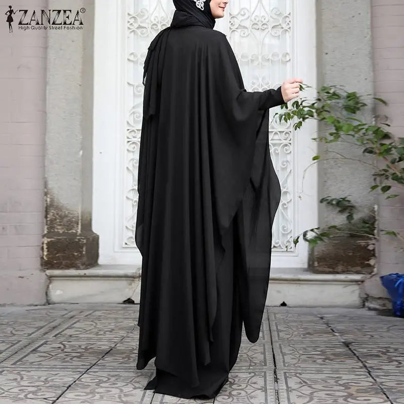 ZANZEA Fashion Summer Long Sundress Hijab Vestido 2pcs Women Long Sleeve Dress Party Kaftan Abaya