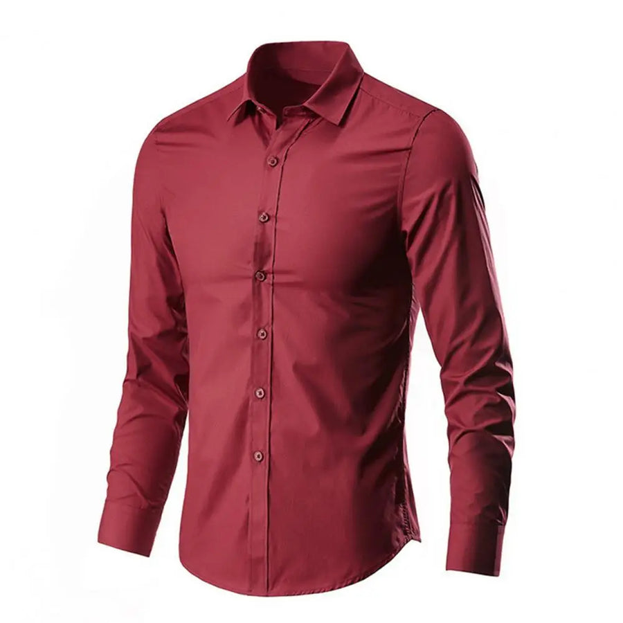 Men Shirt Long Sleeve Solid Color Button Single-breasted Cardigan Dress-up Casual Lapel Men Spring Shirt Stretch Business Formal