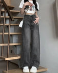 American Style Wide-leg Jeans Grey/black For Women New Autumn Low-waist Straight leg Loose