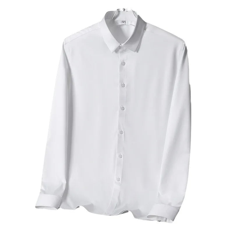 Seamless silk business casual shirt, long sleeved white non ironing