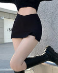 Black Split Mini Skirts Women High Waist Slit Skirt Streetwear Fashion Irregular Slim A Line Skirt