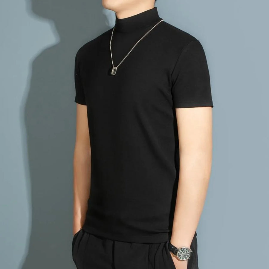 Men's Modal High Neck Short Sleeve T-Shirt Bottoming Shirt Silk