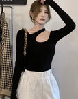 Y2K T-shirt Woman Autumn Sexy Skinny Tee Shirt Femme Long Sleeve Halter Clothes Hollow Out Korean Fashon Kpop Tops Tshirt