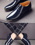 New Men’s Patent Leather Shoes  British Style Men's Dress Shoes Lace Up Pointed Toe Wedding Business Party Social Shoe Male