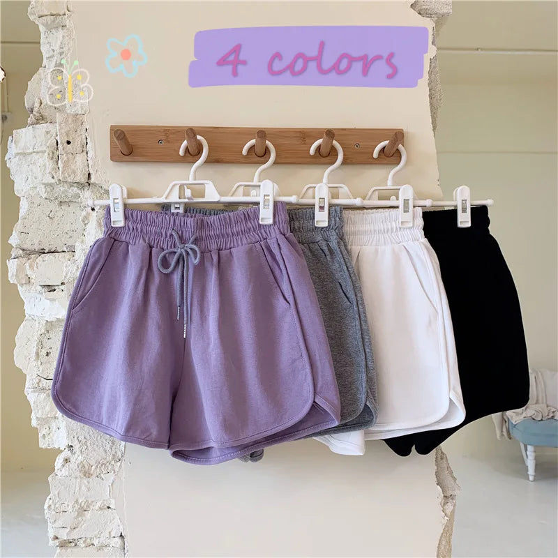 Women's Sports Shorts Summer Solid High Waist Drawstring Lace Up Black  Casual Basic Short Pants