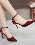 Fashion Solid Color High Heels Women's Summer New Girl Net Red One Word Buckle Casual Comfortable