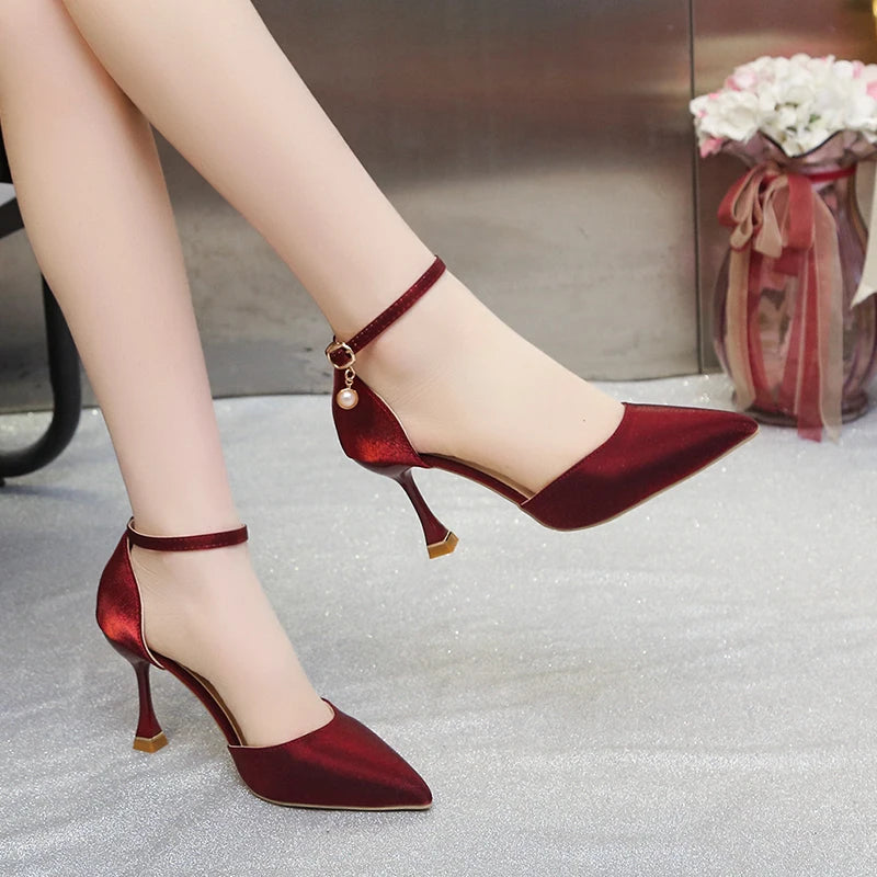 Fashion Solid Color High Heels Women's Summer New Girl Net Red One Word Buckle Casual Comfortable