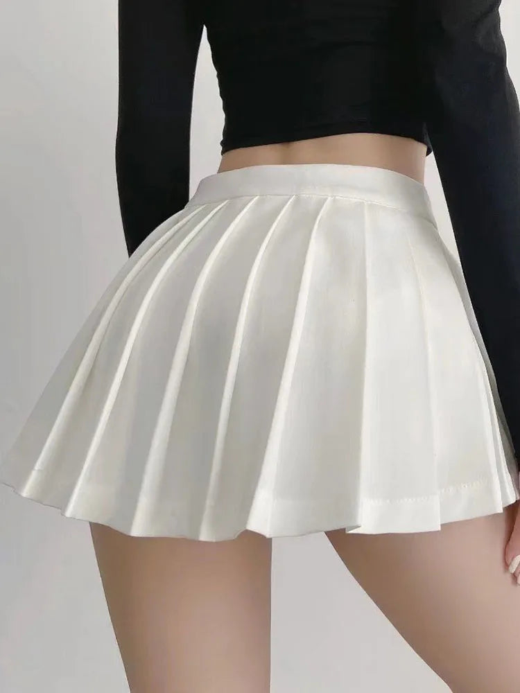 Zoki Women Pleated Skirts High Waist Summer Vintage Mini Skirts Tennis Student White Designed Dance Skirt