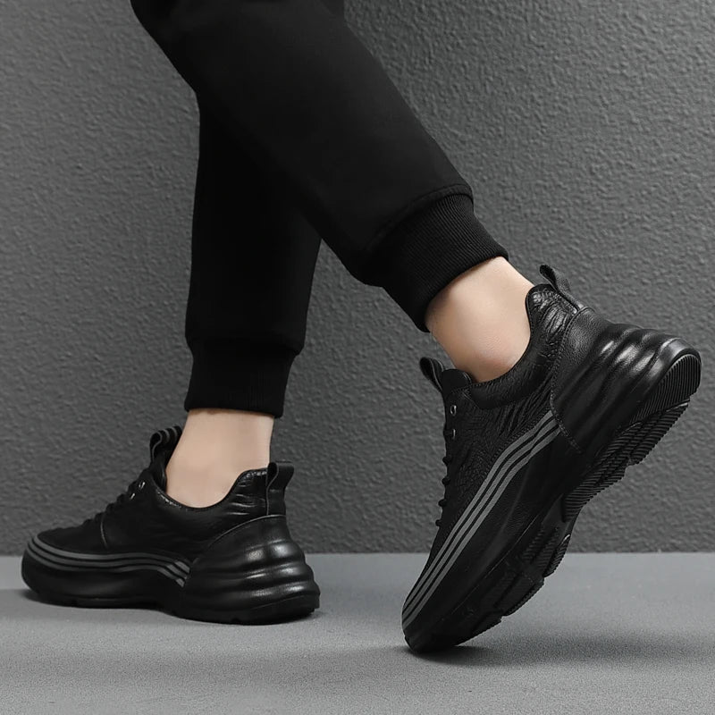 New Genuine Leather Casual Elevator Sport Shoes Increasing Height Comfortable Breathable Elevated Sneakers for Fashion Men Daily