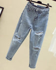 woman jeans autumn/winter Light color loose straight tall waist hollow out fashion woman's Trousers dropshipping WBX1004