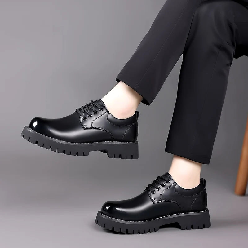 Classic Trends Spring Outdoor Men's Leather Shoes Platform Oxfords Male Derby Shoes Casual  Mens Lace Up Thick Soled Work Shoes