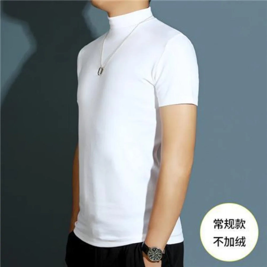 Men's Modal High Neck Short Sleeve T-Shirt Bottoming Shirt Silk