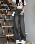 American Style Wide-leg Jeans Grey/black For Women New Autumn Low-waist Straight leg Loose