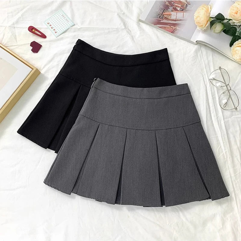 Summer New Women Slim Solid Color Pleated Short Skirt College Style Pure