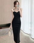 French Little Black Dress New Fashion Pure Desire Wood Ear Edge Sexy Wrapped Hip Split Dress Birthday Party Dress