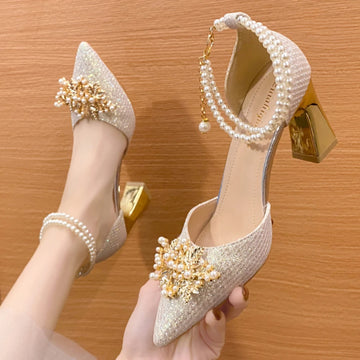 Shoes Women Summer High Heels Women Wedding Shoes Luxury Bride Gold Heels Mary Jane Shoes Ladies Pumps Sandals Zapatos De Mujer