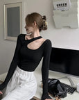 Y2K T-shirt Woman Autumn Sexy Skinny Tee Shirt Femme Long Sleeve Halter Clothes Hollow Out Korean Fashon Kpop Tops Tshirt