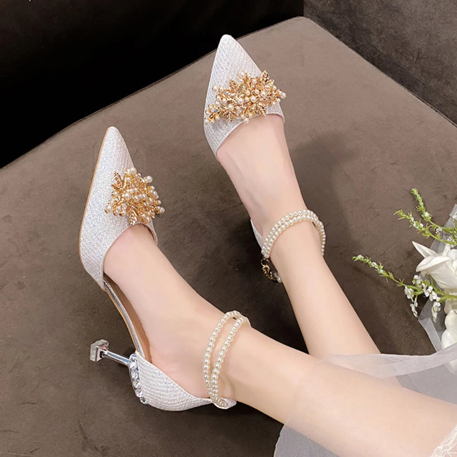 Shoes Women Summer High Heels Women Wedding Shoes Luxury Bride Gold Heels Mary Jane Shoes Ladies Pumps Sandals Zapatos De Mujer