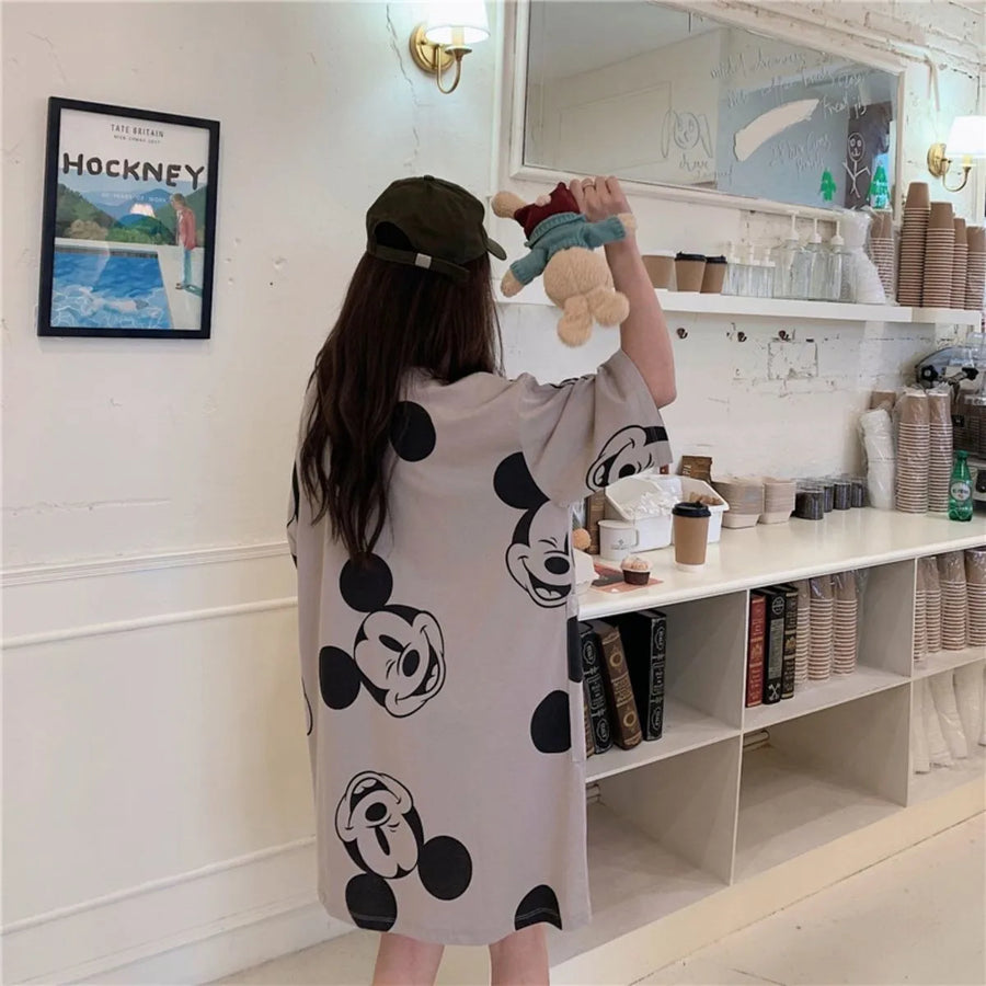 Summer T-shirt Dress Women Cartoon Print Disney Casual Short Sleeve Tee Dresses New Trendy Clothes Vestidos ins loose plus sizes