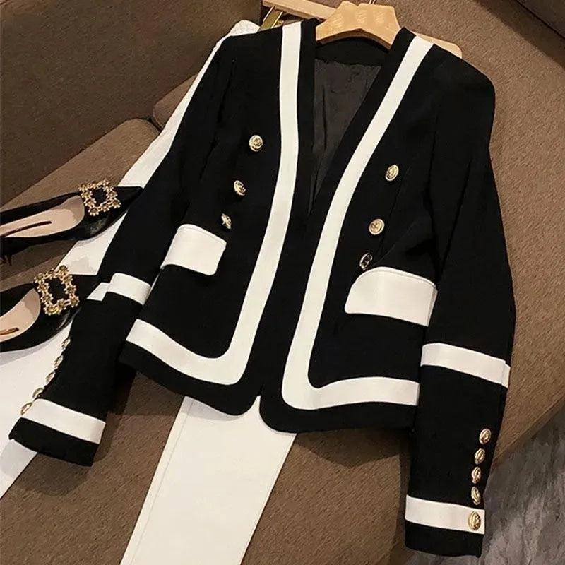 NEW Fashion Design Black Suit Jacket Women's Blazer Chic Double Breasted Spring Autumn Casual Tops Outerwear Female